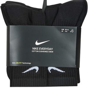 Nike Everyday Cotton Cushioned Crew Socks 6 pairs with Dri-Fit Black New